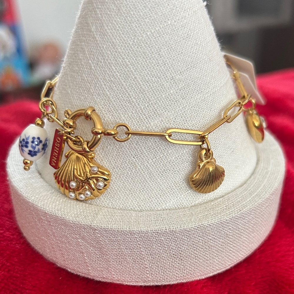 Oshena‎ designer beachwear Gold paper clip Charm Bracelet - Picture 3 of 5